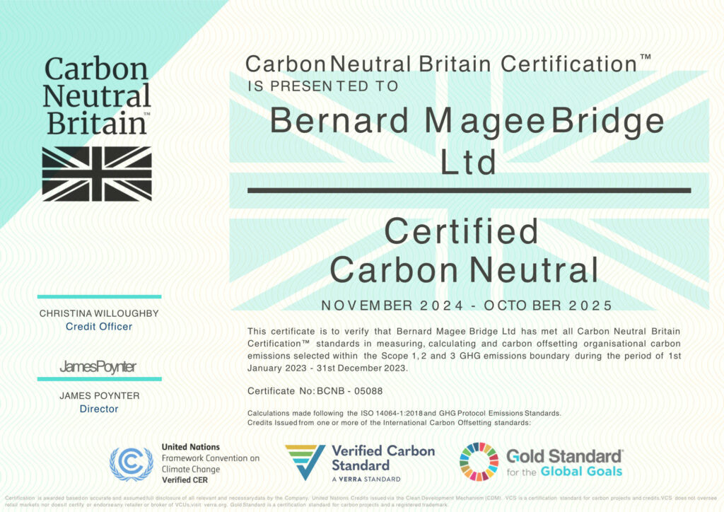 Carbon Neutral Certification Bernard Magee Bridge Ltd